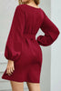 Tied Boat Neck Balloon Sleeve Mini Dress
