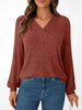 Ribbed Knit V-Neck Long Sleeve T-Shirt by Simply Love