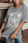 Stars Leopard Graphic Distressed T-Shirt