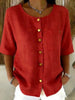 Crew-Neck 3/4 Sleeve Shirt with Metal Buttons – 7 Colors, S–3XL by FitiqueFit