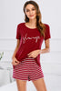 Graphic Round Neck Top and Striped Shorts Lounge Set