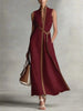 Women's Color Block Sleeveless Stand Collar Linen Blend Dress by FitiqueFit