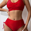 Bikini Twist Front V Neck High Waist 2 Piece Bikini Set for Women – Stretchy Tie Back Swimsuit with Drawstring Lace Up and Comfortable Fit – Trendy Solid Color Swimwear for Beach Days Pool Parties and Summer Vacations by Stevvex