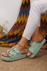 Beige Suede Buckle Decor Corky Platform Sandals