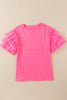 Pink Tulle Ruffle Sleeve Top
