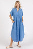 Mineral Wash V-Neck Button-Up Midi Shirt Dress – Trendy, Casual, Lived-In Look with Classic Button Details for Effortless Style by Stevvex