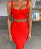 Solid Color Sling U-neck Short Top High Waist Slim Hip Skirt Bandage Skirt Suit