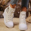 Women's Canvas Wedge Platform Lace-Up Sneakers by FitiqueFit