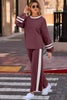 Gray Varsity Stripe Patchwork Puff Sleeve Pullover Drawstring Wide Leg Pant Set by Wild and Free Boutique