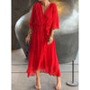 Batwing Sleeve V-Neck Midi Dress – Tied Irregular Hem Fairy Dress by FitiqueFit