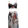Women's Feather Print Crop Top & Pants Set – 2-Piece Vacation Outfit by FitiqueFit