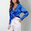 Women’s Satin Lapel Button-Down Blouse by FitiqueFit
