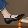 Women's Pointed Toe Low Square Heel Buckle Flats – Floral Detail Dress Shoes by FitiqueFit