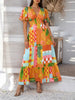 Elegant Printed V-Neck Short Sleeve Maxi Dress Beautiful Casual Women Long Dress by Stevvex