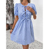 Women’s Striped Tie-Front Puff Sleeve Mini Dress by FitiqueFit