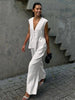 Women’s Cotton V-Neck Sleeveless Vest and Wide-Leg Pants Set by FitiqueFit