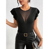 Women’s Summer Ruffle Mesh Panel Top – Short Sleeve Slim Fit Casual Tee Blouse by FitiqueFit