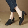 Women's Retro British Style Chunky Heel Leather Shoes – Round Toe Commuter by FitiqueFit