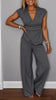 Women's Pleated Vest & Pants Set – Metal Buckle Detail by FitiqueFit