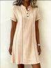 Women's Printed Button-Up Stand Collar Midi Dress – 3/4 Sleeve Loose Fit by FitiqueFit