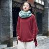 Cotton And Linen Breathable Retro National Long Sleeve Pullover T-shirt