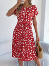 Casual Contrast Color Love Heart Short Sleeve Waist-controlled Pleated Dress