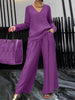 Solid Color Long Sleeve Top & Pants Two-Piece Travel Set by FitiqueFit