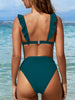 New Elegance Curve V-Neck Bikini Set – Sleek Solid Color High Waist Swimsuit with High-Cut Leg and Delicate Lettuce Trim – Stretch Comfort and Easy-Care Two-Piece Swimwear for Women’s Poolside Style by Stevvex