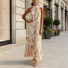 Women's Halterneck High-Waist Swing Dress – Floral & Solid Prints by FitiqueFit