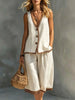 Women's Sleeveless Buttoned Vest & Shorts Two-Piece Set by FitiqueFit