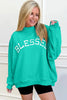 Bright Pink Oversize Blessed Embroidered Mock Neck Sweatshirt by Wild and Free Boutique