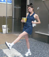 Sexy Cold-shoulder Sleeveless Sheath Denim Dress