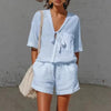 Women's Lace-Up Short-Sleeve Shirt & Loose Shorts Set – Casual Summer Co-Ord by FitiqueFit