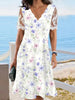 Women's Floral Lace Flounce Neckline High-Waist A-Line Midi Dress by FitiqueFit