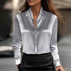 Long Sleeve Satin Swing Collar Top | Elegant Commuter Shirt by FitiqueFit