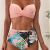 Tropical Vibe High Waist Bikini Set – Flirty V-Neck Swimsuit with Layered Colorblock High Cut Bottom Crisscross Strap Detail & Ultra-Stretch Comfort – Women's Two Piece Swimwear for Summer Beach Pool & Vacation Fun by Stevvex