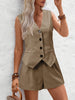 V-Neck Button Down Vest and Shorts Set