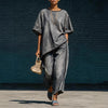 Women's Denim-Style Knit Top & Wide-Leg Pants Set – Casual 2-Piece by FitiqueFit