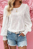 White Eyelet Embroidered Smocked Cuffs Blouse by Wild and Free Boutique