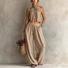 Women's Loose Sleeveless Top & Wide-Leg Pants Set – Linen Blend by FitiqueFit