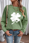 Grass Green St Patricks Corded Distressed Clover Graphic Sweatshirt