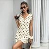 Women's Sleeveless V-Neck Mini Dress with Lace-Up Bow Detail by FitiqueFit