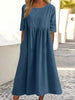 Plus Size Cotton Linen Midi Dress | Round Neck Pocket Dress by FitiqueFit