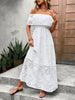 White Stylish Off-Shoulder Maxi Dress Elegant Short Sleeve Summer Dress by Stevvex