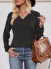 Ribbed Knit V-Neck Long Sleeve T-Shirt by Simply Love