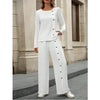Women’s Button-Up Top and Loose Fit Two Piece Linen Set by FitiqueFit