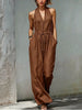 Women's Sleeveless Halter Neck Solid Color Long Jumpsuit by FitiqueFit