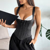 Contrast-color Ruffled Bust Cup Fishbone-style Workwear Vest by My Store
