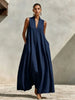 Linen Blend Sleeveless Stand-Collar Maxi Dress – 5 Colors S–3XL by FitiqueFit
