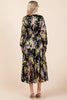 Flower Print Satin Lurex Stripe Smocked Midi Dress For Summer – Elegant and Sparkling Floral Dress with Tiered Design by Stevvex